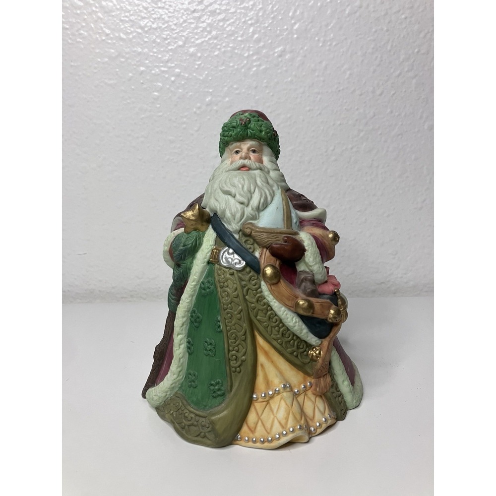 Holiday‎ Time Porcelain Santa Dinner Bell 6" Tall Christmas Season Joy Cheer